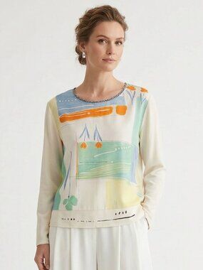 Vintage K.D. Spring Blouse Artsy Lagenlook Casual Minimalist White XL